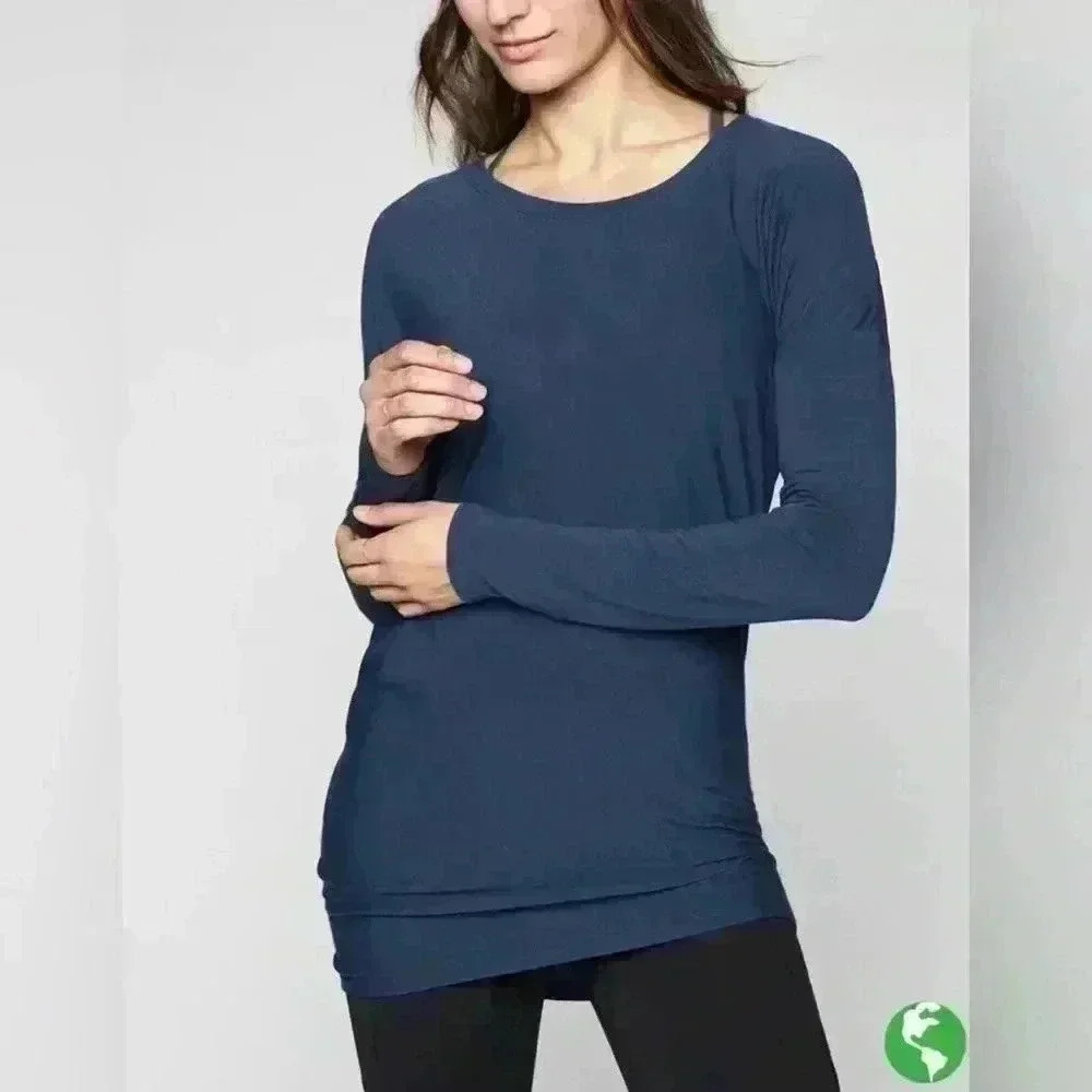 Athleta Threadlight Asym Relaxed Long Sleeve,Blue SIZE S
